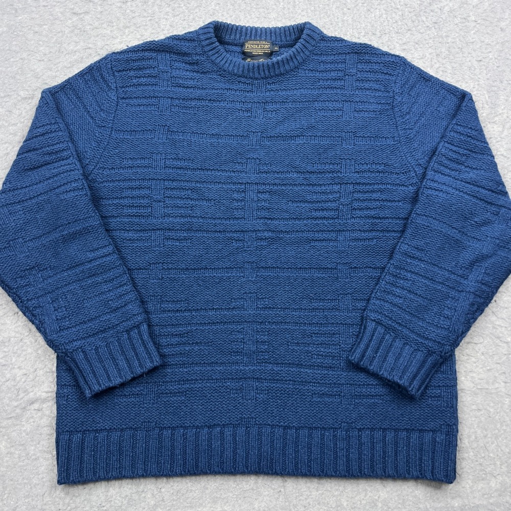 Pendleton Thomas Kay Sweater Mens XL Blue 3D Textured Lambs Wool Heavy Knit Mock
